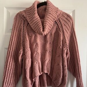 DR2 Daniel Rainn Chunky Cable Knit Cowl Neck Sweater Blush Pink S